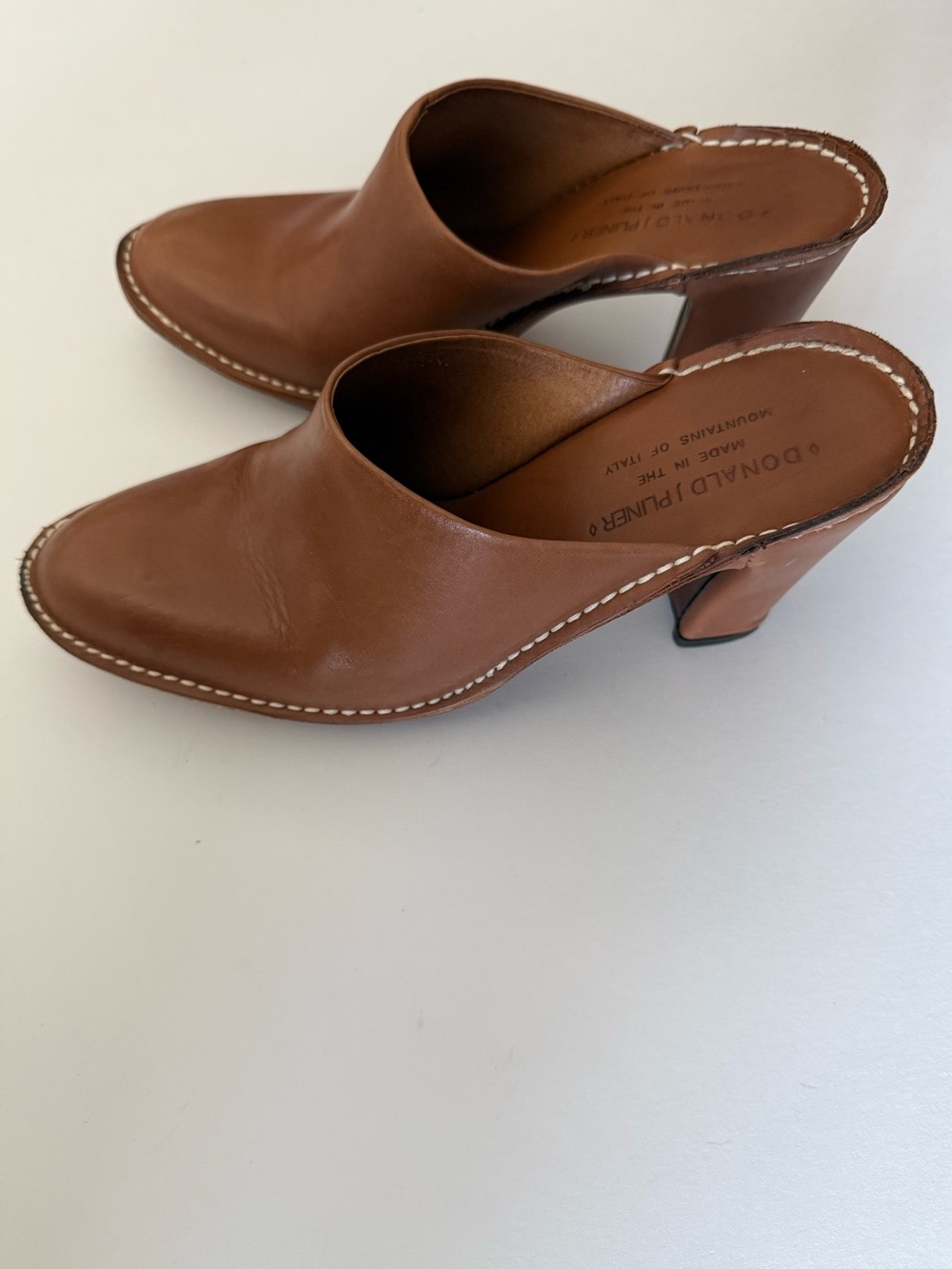 Donald J Pliner Italian Toast Brown Leather Heeled Booties Mules